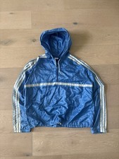 Vintage 80s Adidas Trefoil Track Windbreaker Jacket Made In USA Blue Nylon