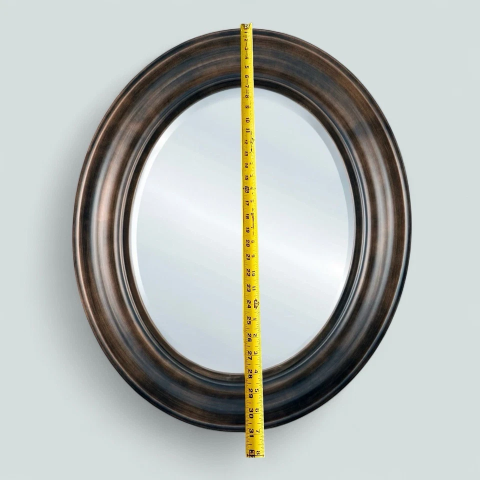 Vintage Framed Oval Wall Hanging Mirror, Rubbed Bronze 31”x 21”x3” - Image 4 of 4