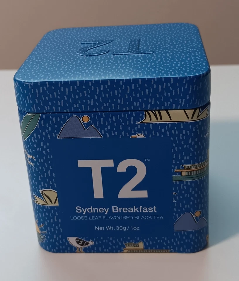 5 X T2 Collectible Breakfast Tea Tins New York And Sydney, Red, Blue And Aqua - image 2 of 4