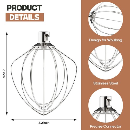 Stainless Steel Whisk 6-wire Whip Attachment For Kitchenaid Mixer Accessories - Picture 3 of 7