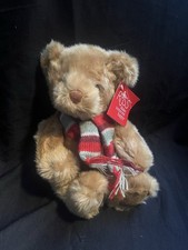 Russ Teddy Bear With Stripped Scarf, Brown Fur, Vintage 00  s Russ Berrie