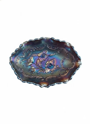 Fenton Vintage Amethyst Carnival Glass Oval Bowl Poppy Flower Pattern No chips.