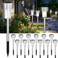 12PCS Solar Garden Lights, Garden Stake Light Stainless Steel LED Solar Lights W