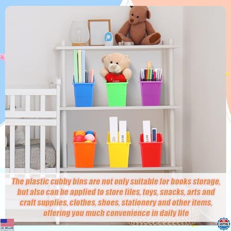 Vibrant 6-Pack Plastic Book Bins - Vertical Organizer Baskets for Classroom Use