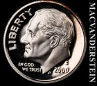 2000-S Roosevelt Dime- Silver- Choice Gem Proof Luster- No Reserve #K384