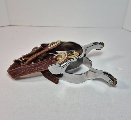 Vintage Western Spurs Made In Korea Leather Metal Brass