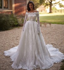 Full lace wedding dress wedding dress 32-60 long sleeve off the shoulder n.measurement