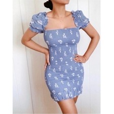 NWT Reformation Minnie Dress in Verona Medium Blue White Floral Smocked Spring