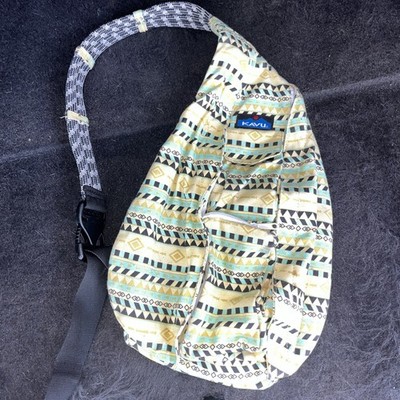 KAVU Sling Back Bag Rope Aztec Geometric Yellow Black Walking Biking Hiking Bag
