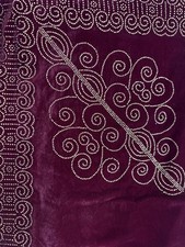 Luxury Maroon Velvet Shawl w/ Gold Diamonds