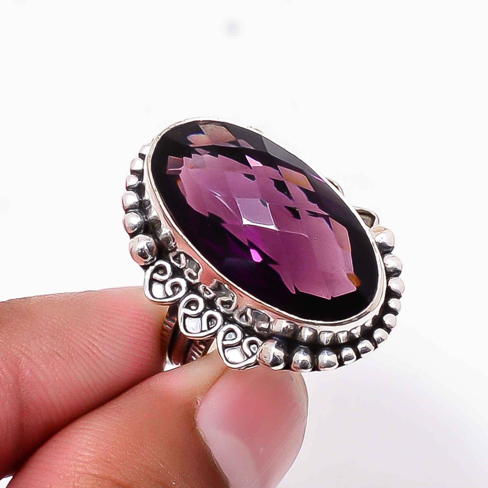 Purple Amethyst Sterling Silver Bold Oval Statement Ring S.8 R124735