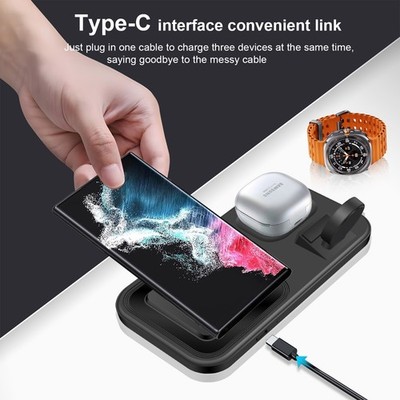 US Wireless Charger 3in1 Charger For Samsung Galaxy Watch 8/Ultra S25 Ultra S24+