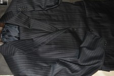 4195 Ermenegildo Zegna Trofeo Black Striped Wool Suit 40R 33W SLIM FIT Italy