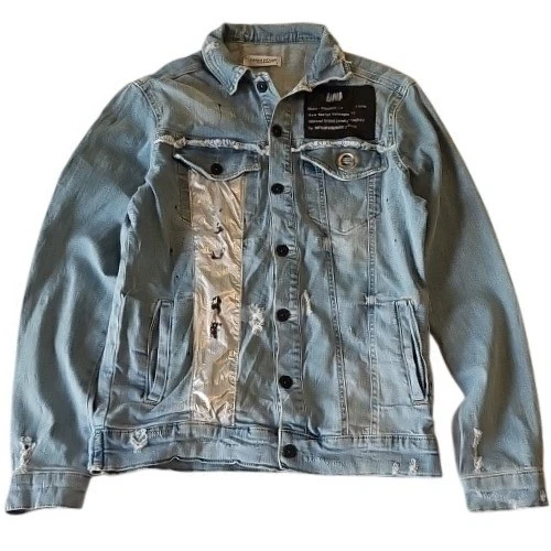Denimwinner Studio Mens Distressed Deconstructed Denim Jacket Light Wash Blue - product listing photo
