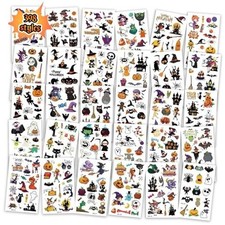 Halloween Temporary Tattoos for Kids   30 Sheets with Pumpkins, Bats, Witches,