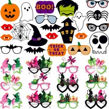 Halloween Decor Set- Pack of 34 Scary Photo Booth Props with Halloween Pink