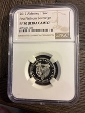 2017 aldemey 1 sovereign first platinum sovereign NGC pf70 ultra cameo 8 grams 3100.74 per troy oz
