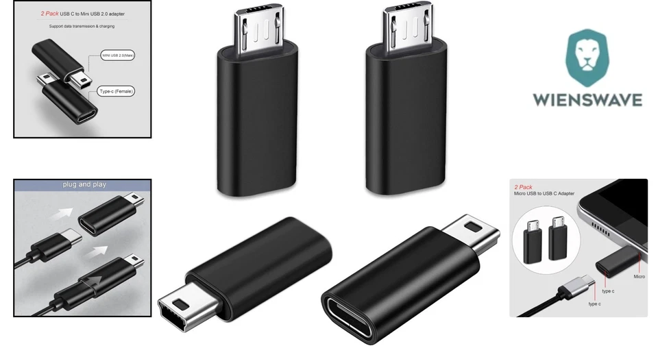 USB C auf Micro 4x & Mini USB Adapter | Schnellladen 2.4A & 480Mbps - Bild 2 von 4
