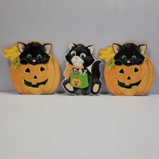 VTG 80s Halloween Paper Die Cut Outs 8 Lot Wall Decor Bears Pumpkins Cats