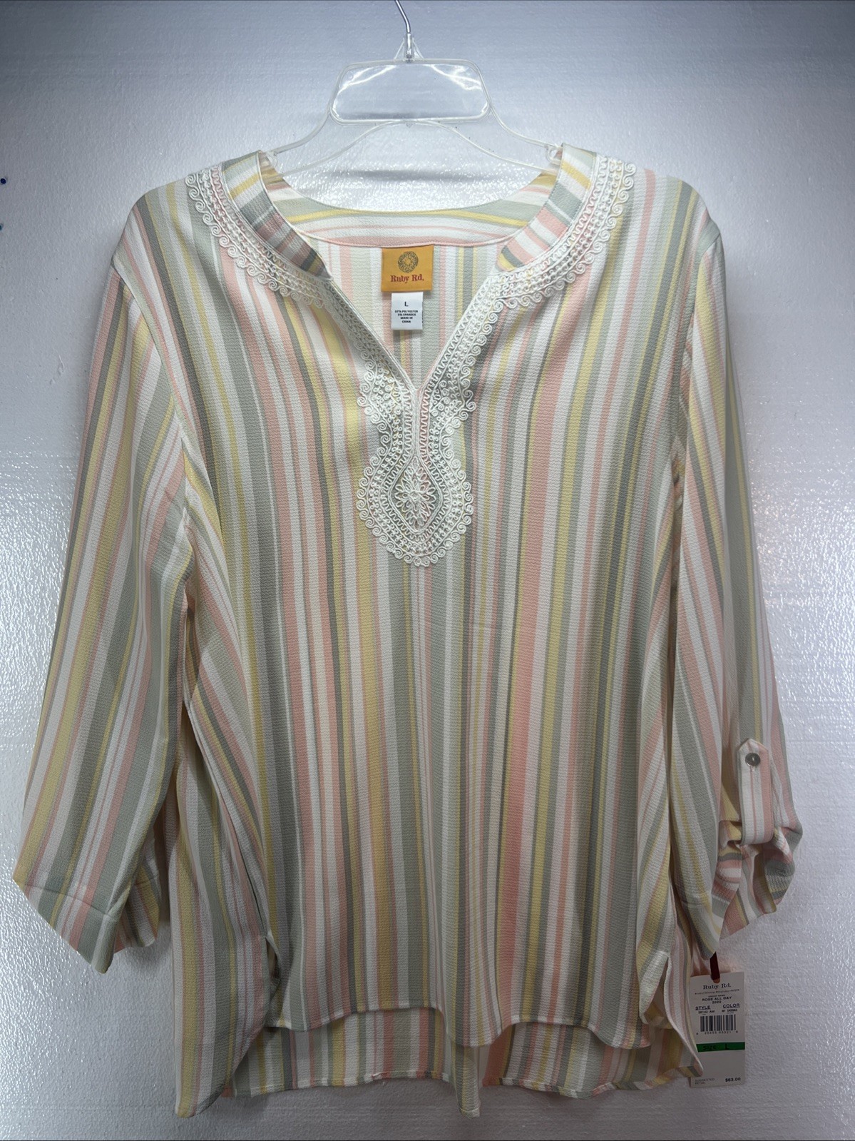 Ruby Road Womens Long Sleeve Blouse - Size Large Poly Spandex Blend NWT Stylish Top