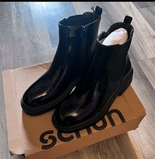 New Black Patent Chelsea Ankle Boots By Schuh Size 8UK
