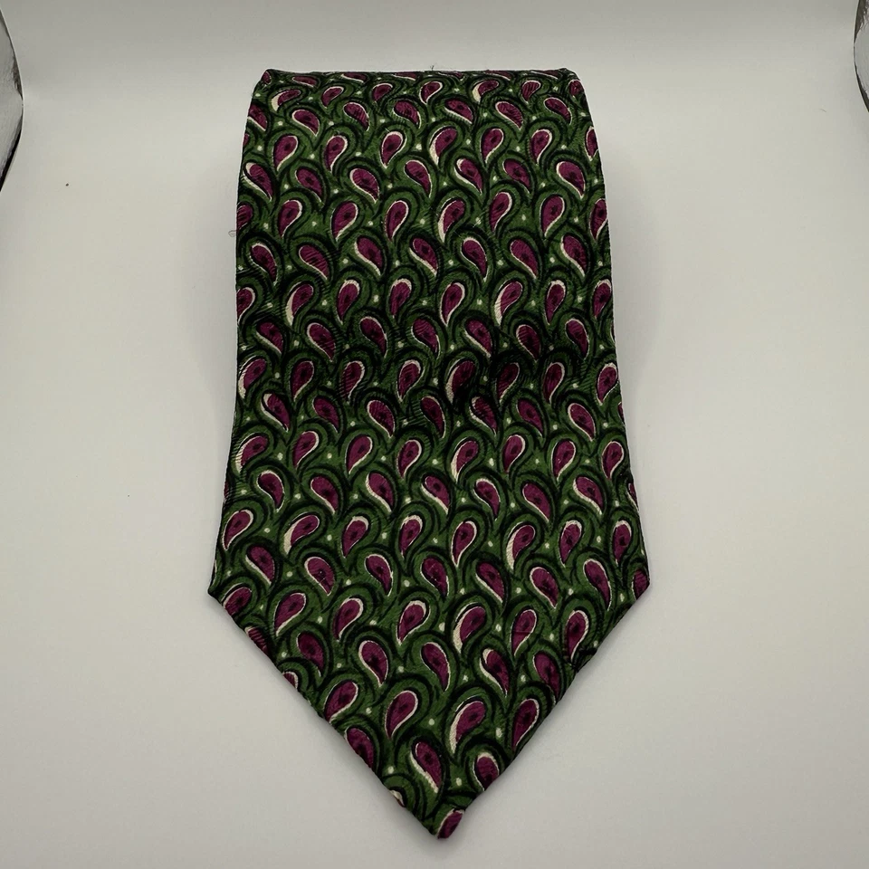 Галстук Neiman Marcus 100% шелк зеленый розовый/фиолетовый роскошный сделано в США с принтом пейсли - Изображение 2 из 4