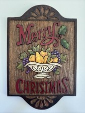 Merry Christmas Sign Rustic Carved Wood Decor Vintage Handmade Wall Hanging