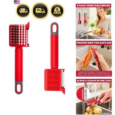 2 Pack Vegetable Brush Potato Scrubber Set with Built-in Stainless Steel Pe...