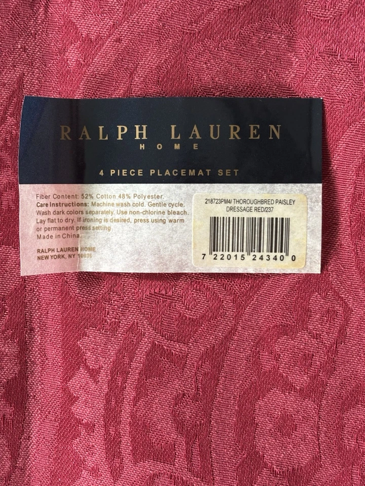 Conjunto de 3 Ralph Lauren Home Placemats Adestramento Paisley puro-sangue vermelho 13" x 18" - Imagem 3 de 3