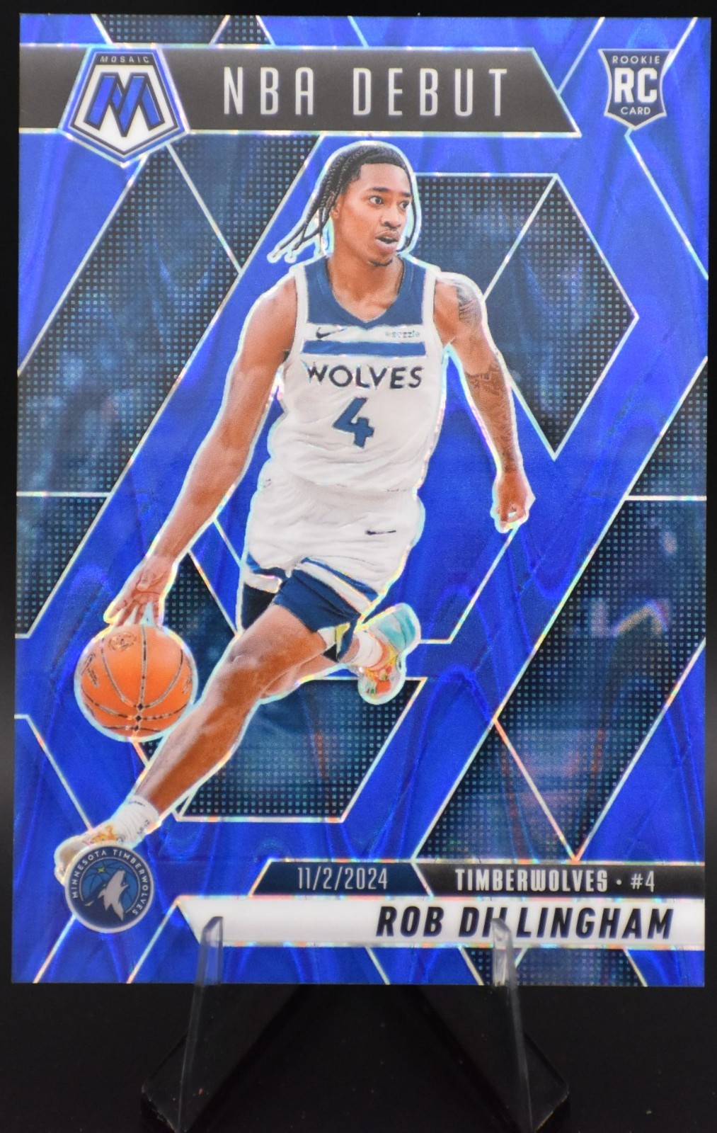 2024-25 Panini Mosaic #270 Rob Dillingham Blue Seismic Mosaic # 100/149 - Wolves