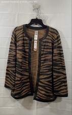 Chico's Women's Travelers Striped Mesh Tiger Print Jacket Brown Black NWT Sz 3