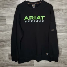 Ariat Rebar Workman Logo Sweatshirt Mens XL Tall Black Crewneck Fleece Pullover