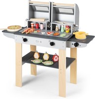 Homasis Kinder Grill Spielzeug Aus Holz, Bbq Kindergrill-Spielset Mit 2
