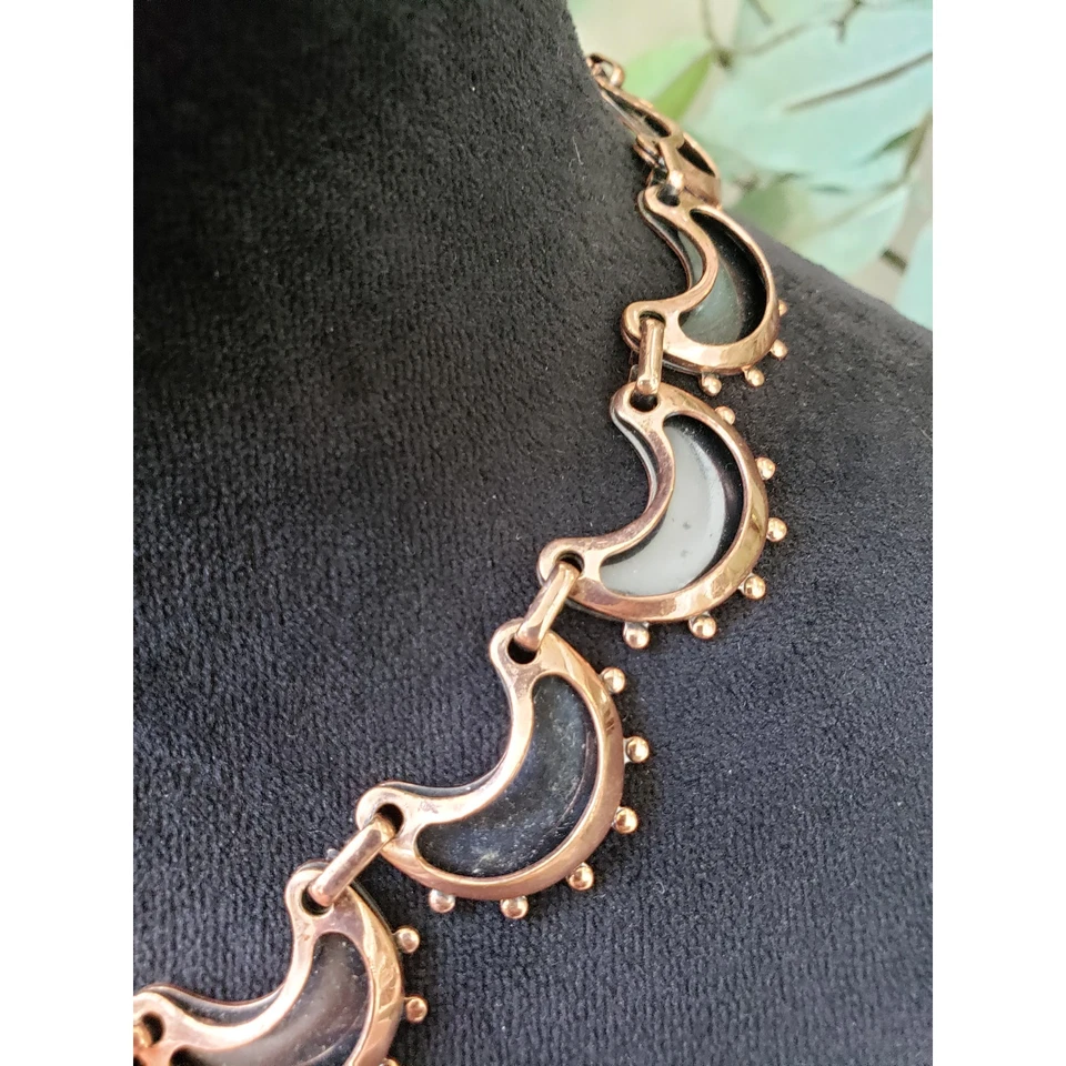 Women Copper with Black Enamel Crescent Moons Clip-On Link Necklace with Lobster - Image 4 of 4