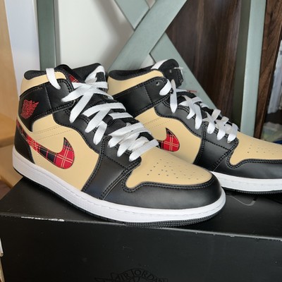*Nike Air Jordan 1 Mid SE 'Tartan Swoosh' Black Sesame (DZ5329 001) Multi Size