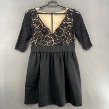Eliza J Lace Faille Party Dress 16 V Neck Mini 3/4 Sleeve Scalloped Lined
