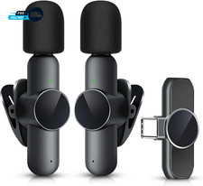 2 Pack Mini Wireless Microphone Type C for Android Phone, USB C Tiny Lavalier