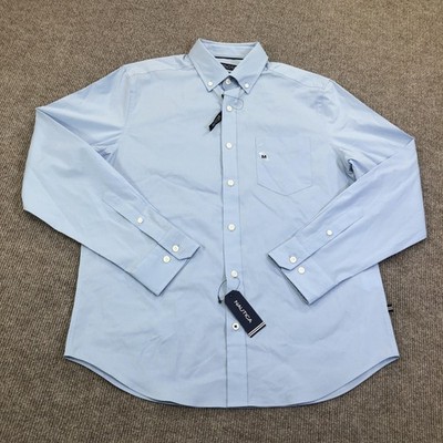 Nautica Dress Shirt Mens Medium Blue Solid Button Down Long Sleeve Pocket |  eBay