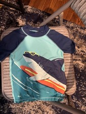 Carter's Boys 4T/4A Rash Guard Swim Shirt Short Sleeve Shark Graphic Blue