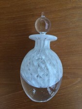 Vintage Hand-Blown Art Glass Perfume Bottle – White Swirl-15cm high