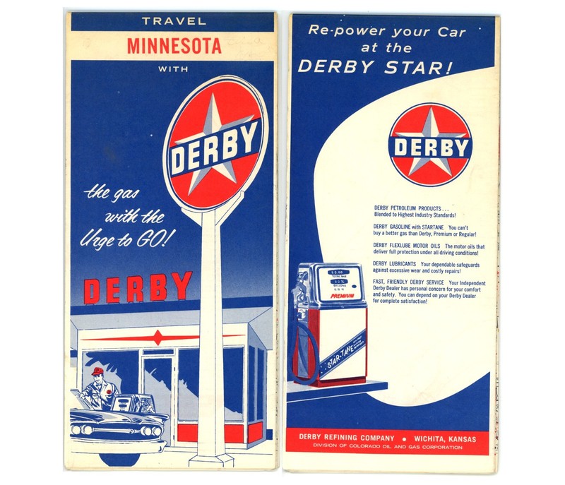 Vintage 1961 Minnesota Road Map – Derby Refining Co.