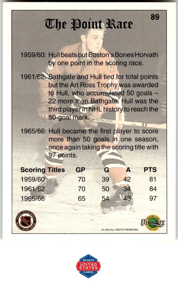 1991-92 Ultimate Original 6 French #89 Bobby Hull The Point Race - Image 2 of 2