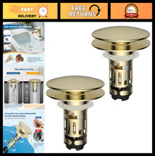 2 Pack 3-in-1 Bathroom Sink Drain Strainer Stopper, Anti-Clog Metal Filter, Br