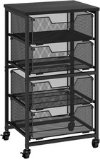 Rolling Cart with Drawers, 4-Drawer Storage Cart on Wheels with Wooden Top, Meta