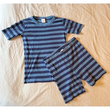 Hanna Andersson Boys Pajamas Set Size 12 150cm Blue Striped Organic Cotton Short