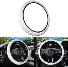 Leather Anti-Slip Steering Wheel Cover with Crystal Rhinestones, Color: White