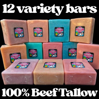 #ad 12 Handmade Tallow Soap Bars Cold Process Natural Sensitive Skn 5oz Each $43.12