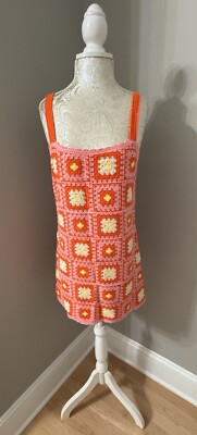 Zara Crochet Knit Dress Colorfull Geometric Nature Flowers Top Sleevless Size S