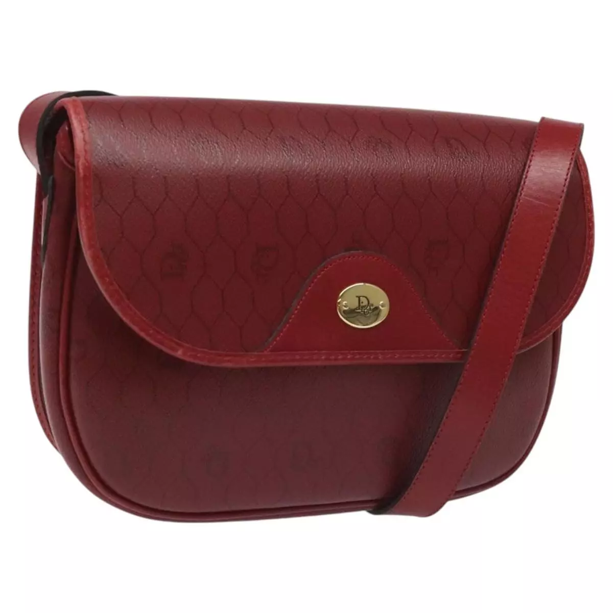 Christian Dior sac à bandoulière toile nid d'abeille PVC cuir rouge or authentique EC300