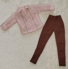 Vintage Clone Barbie Maddie 60s 70s Brown Pink Striped Top Hog Kong Pants Set